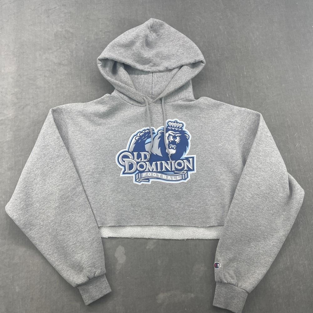 Champion Mens/Womens Large Grey Hoodie Old Dominion Football Cropped Raw Hem